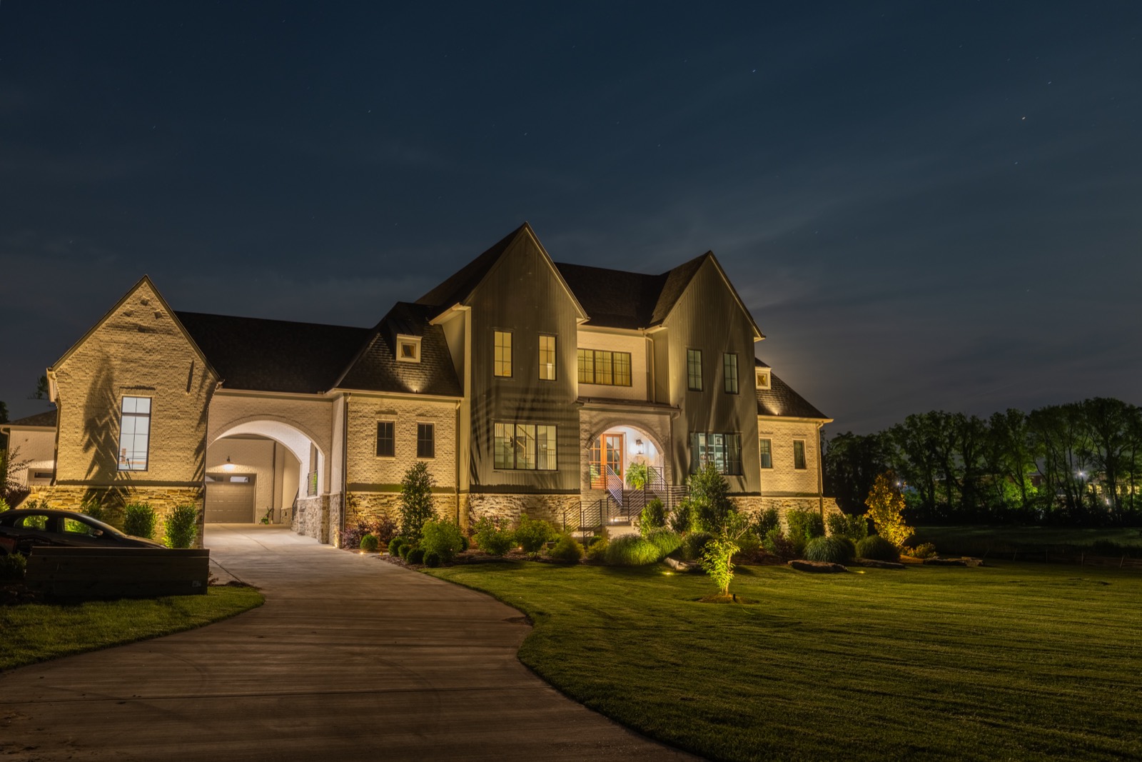 Outdoor lighting project at night, Middle Tennessee